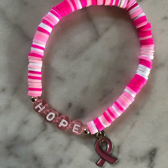 Breast Cancer Awareness Heishi Charm Bracelet | Breast Cancer Awareness Gift - Picture 11 of 12